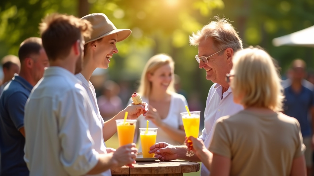 Žmonės stovintys prie prekystalio su šiltu ledumi ir limonadomis gražioje vasaros dienoje